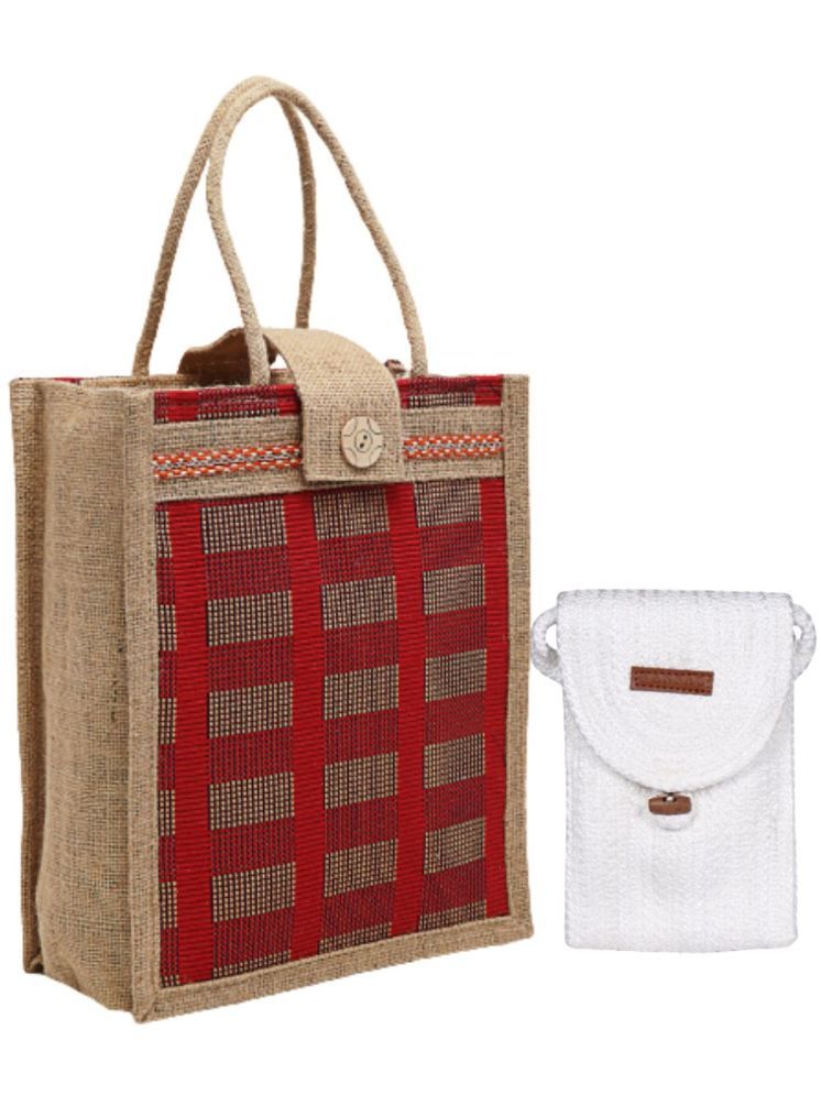     			ENSAC White Jute Handheld Bag