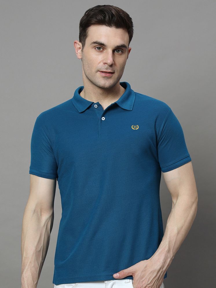     			Hushbucks Pack of 1 Cotton Blend Regular Fit Solid Half Sleeves Men's Polo T Shirt ( Teal Blue )