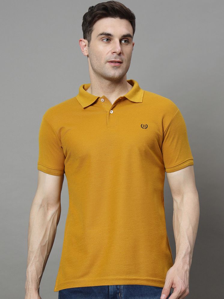     			Hushbucks Cotton Blend Regular Fit Solid Half Sleeves Men's Polo T Shirt - Mustard ( Pack of 1 )