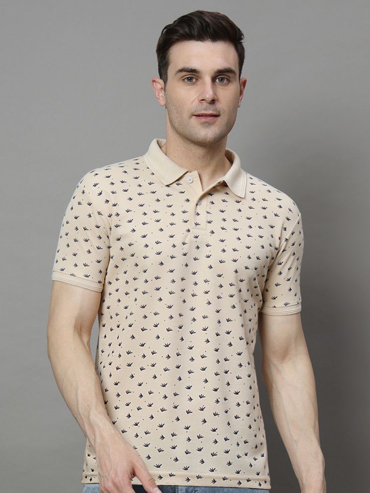     			Hushbucks Cotton Blend Regular Fit Printed Half Sleeves Men's Polo T Shirt - Beige ( Pack of 1 )