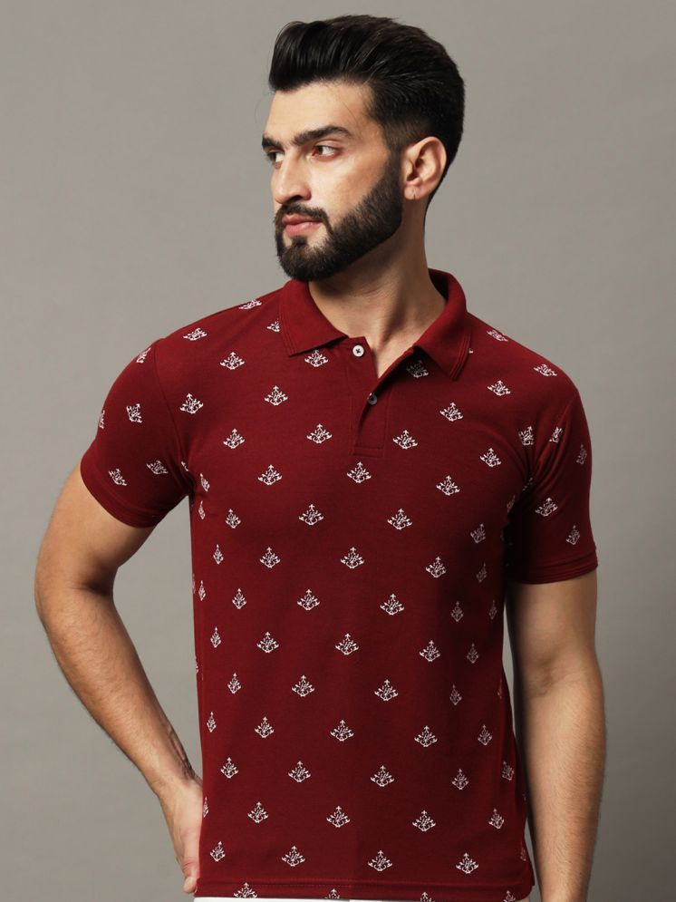     			Hushbucks Cotton Blend Regular Fit Printed Half Sleeves Men's Polo T Shirt - Maroon ( Pack of 1 )