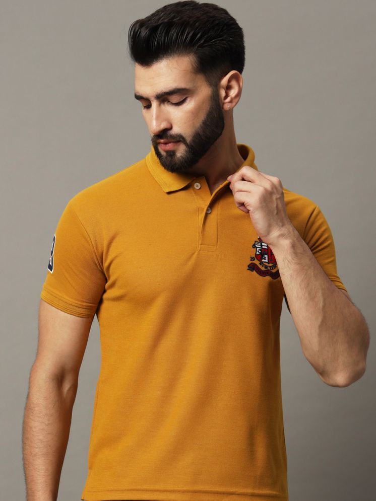     			Hushbucks Cotton Blend Regular Fit Embroidered Half Sleeves Men's Polo T Shirt - Mustard ( Pack of 1 )