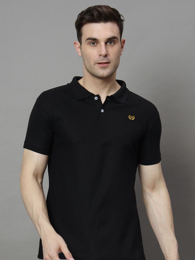     			Hushbucks Pack of 1 Cotton Blend Regular Fit Solid Half Sleeves Men's Polo T Shirt ( Black )