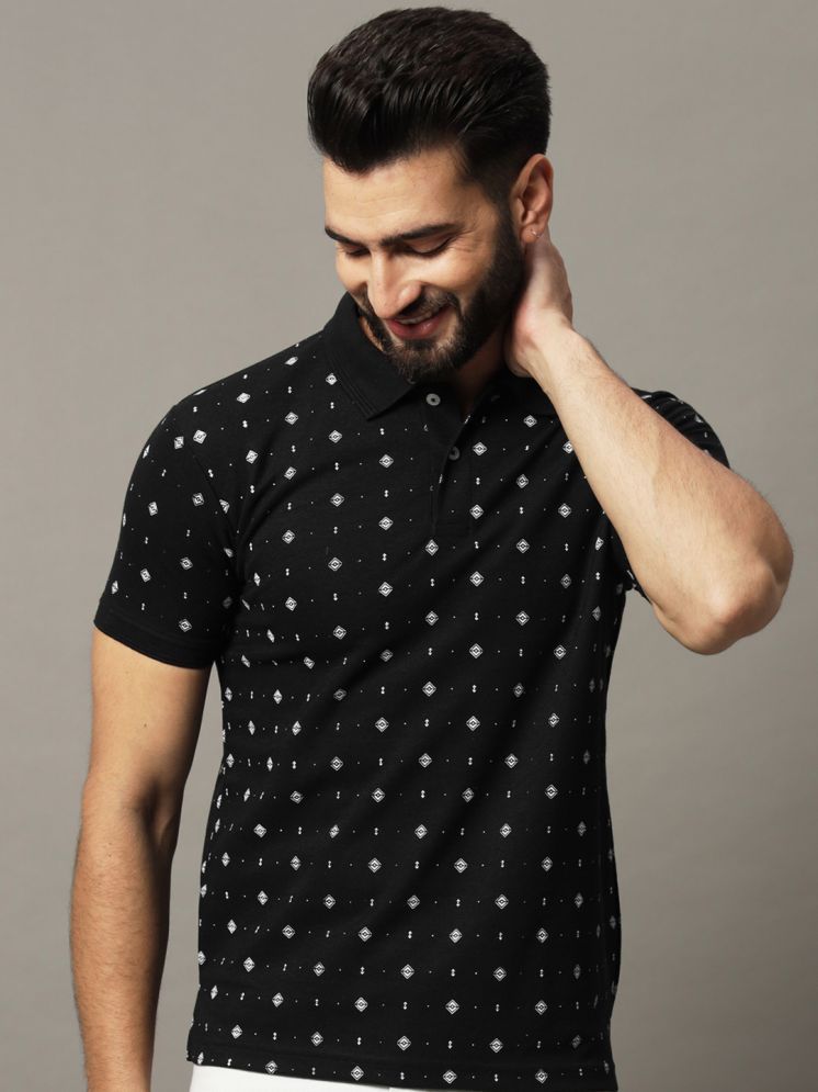     			Hushbucks Cotton Blend Regular Fit Printed Half Sleeves Men's Polo T Shirt - Black ( Pack of 1 )