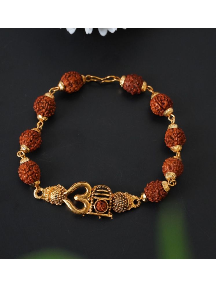     			Japam Gold Plated Om Rudraksha Bracelet | One Size | Length 8 inches