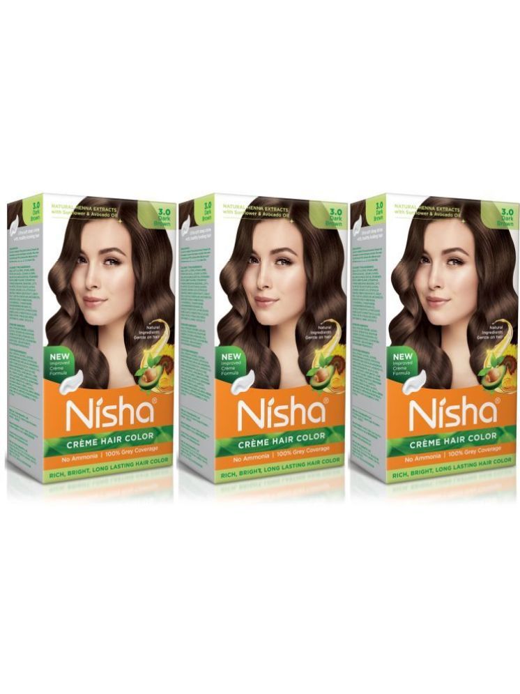     			Nisha Creme Hair Color 3.0 Dark Brown 120g Pack of 3, Permanent Hair Colour for Women Men, No Ammonia 100% Grey Coverage