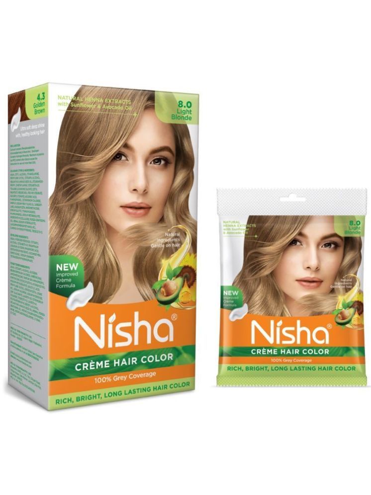     			Nisha Creme Hair Color Combo Pack 8.0 Light Blonde (120g Box & 40g Pouch), Permanent Hair Colour for Women & Men