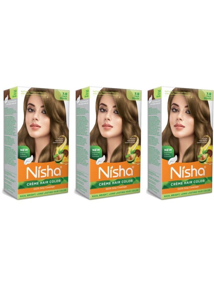     			Nisha Creme Hair Color 7.0 Dark Blonde 120g Pack of 3, Permanent Hair Colour for Long Lasting Hair, 100% Grey Coverage