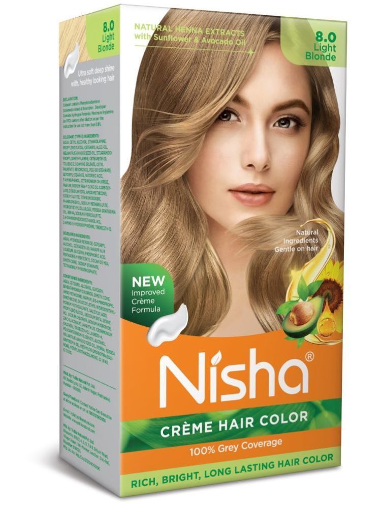     			Nisha Creme Hair Color 8.0 Light Blonde 120g, Permanent Hair Colour with Henna Extract, 100% Grey Coverage