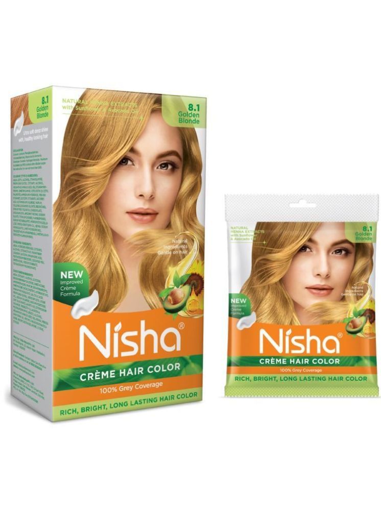     			Nisha Creme Hair Color Combo Pack 8.1 Golden Blonde (120g Box & 40g Pouch), Permanent Hair Colour for Women & Men