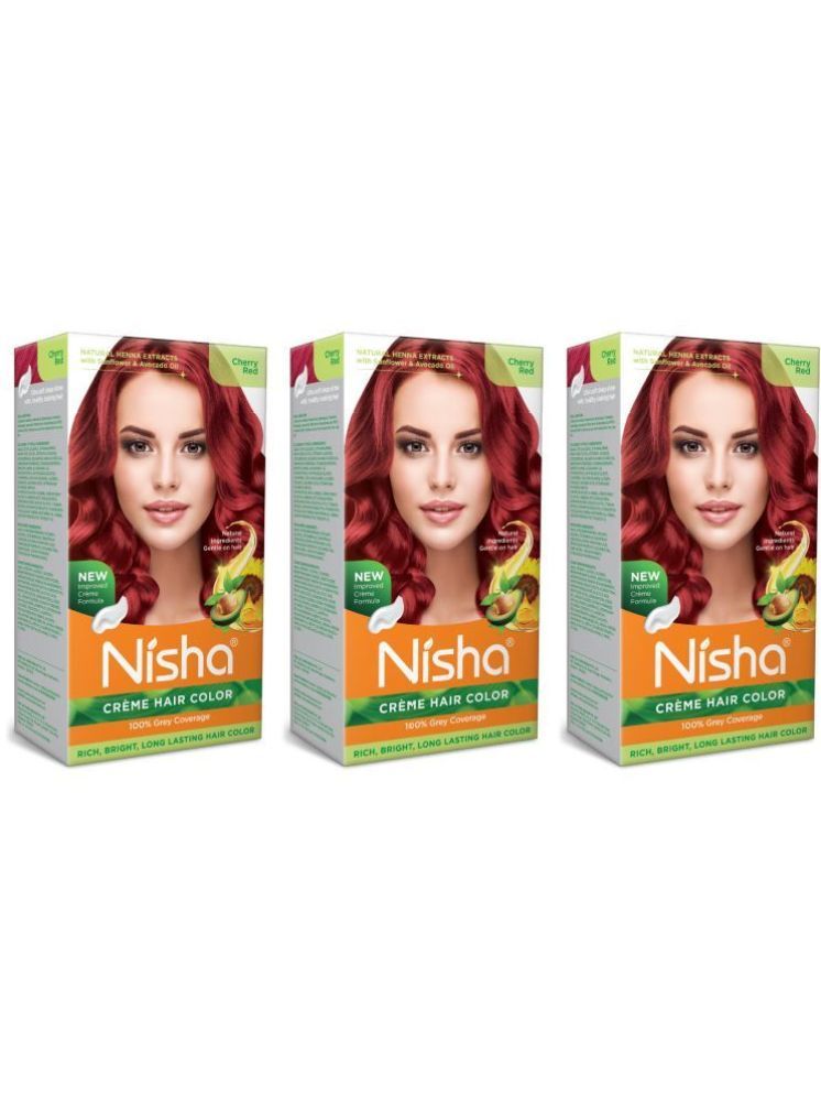     			Nisha Creme Hair Color Cherry Red 120g Pack of 3, Permanent Hair Colour, 100% Grey Coverage, Long Lasting Hair Colour