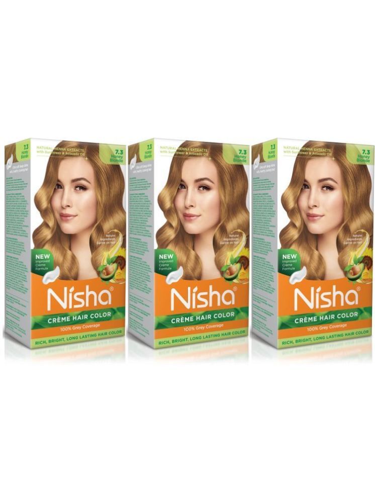     			Nisha Creme Hair Color 7.3 Honey Blonde 120g Pack of 3, Permanent Hair Colour for Long Lasting Hair, 100% Grey Coverage