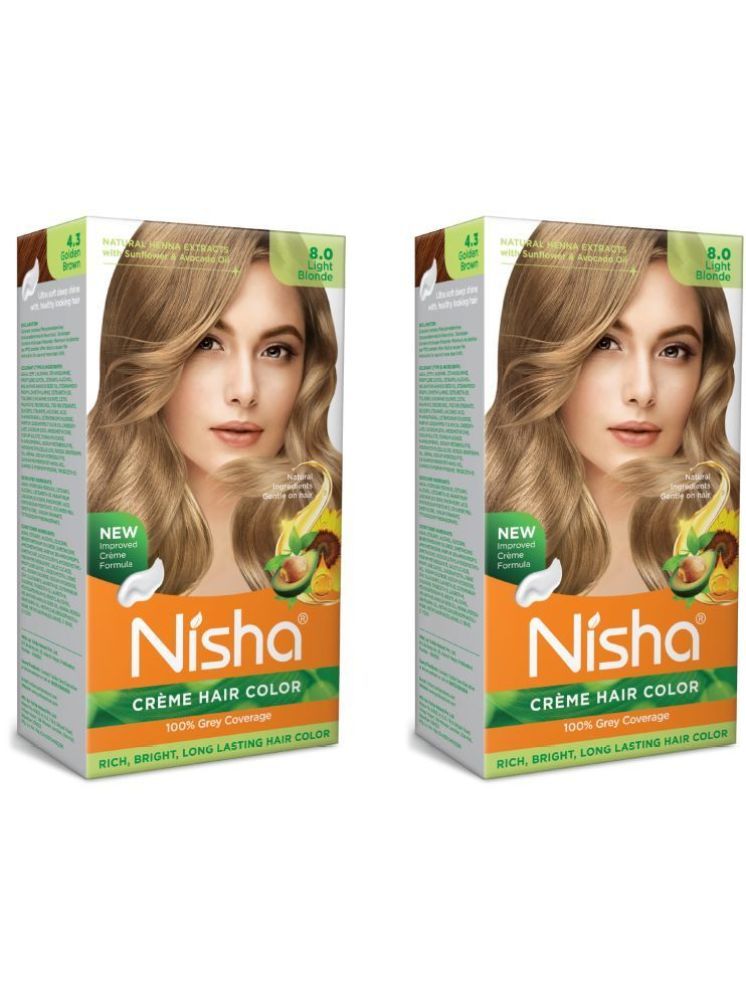     			Nisha Creme Hair Color 8.0 Light Blonde 120g Pack of 2, Permanent Hair Colour for Long Lasting Hair, 100% Grey Coverage