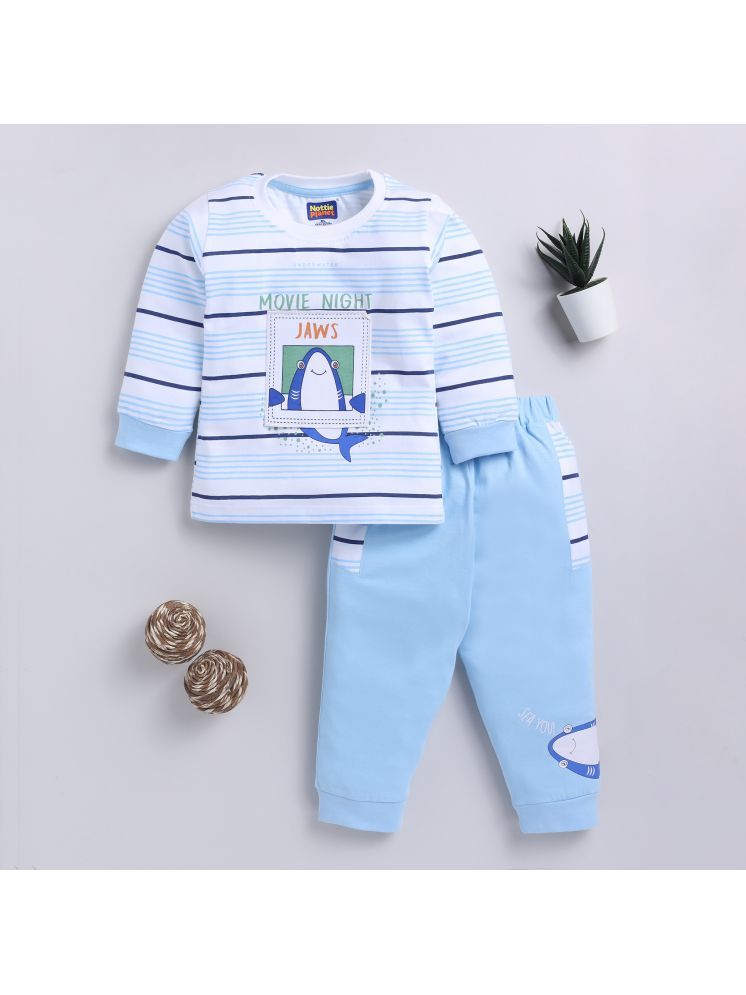     			Nottie planet Blue Cotton Boys T-Shirt & Trackpants ( Pack of 1 )