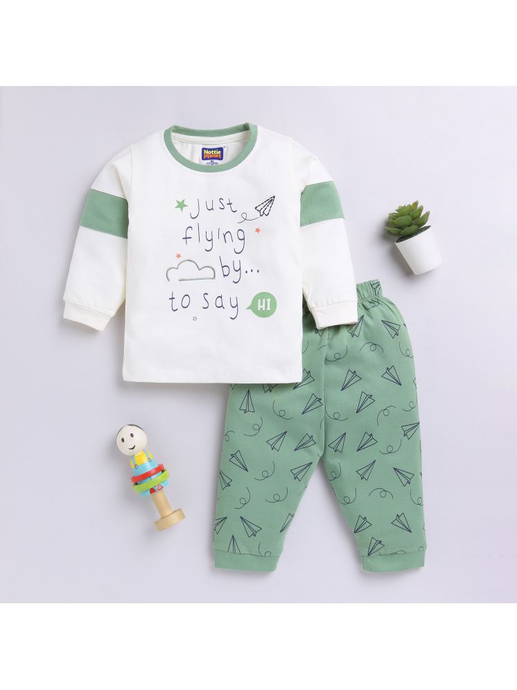     			Nottie planet Green Cotton Boys T-Shirt & Trackpants ( Pack of 1 )