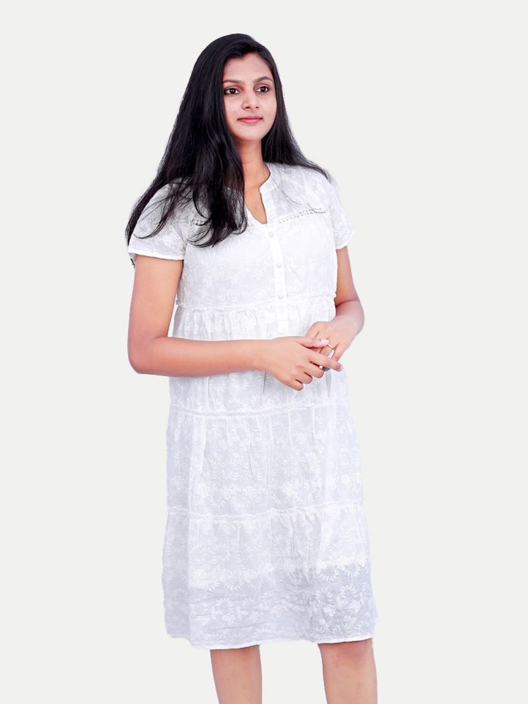     			Radprix Cotton Printed Knee Length Women's A-line Dress - White ( Pack of 1 )