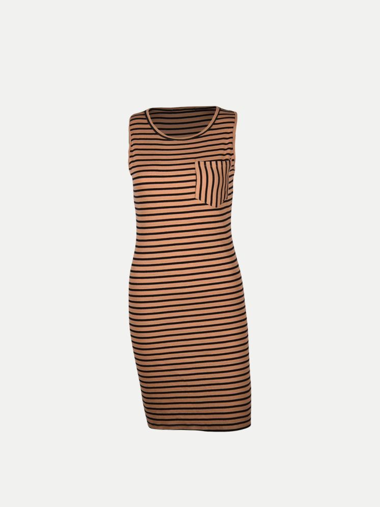     			Radprix Cotton Striped Knee Length Women's Bodycon Dress - Beige ( Pack of 1 )