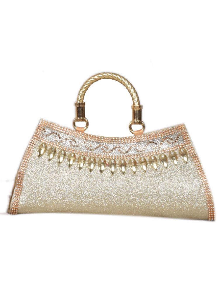     			SUNESH CREATION Gold Fabric Handheld Bag