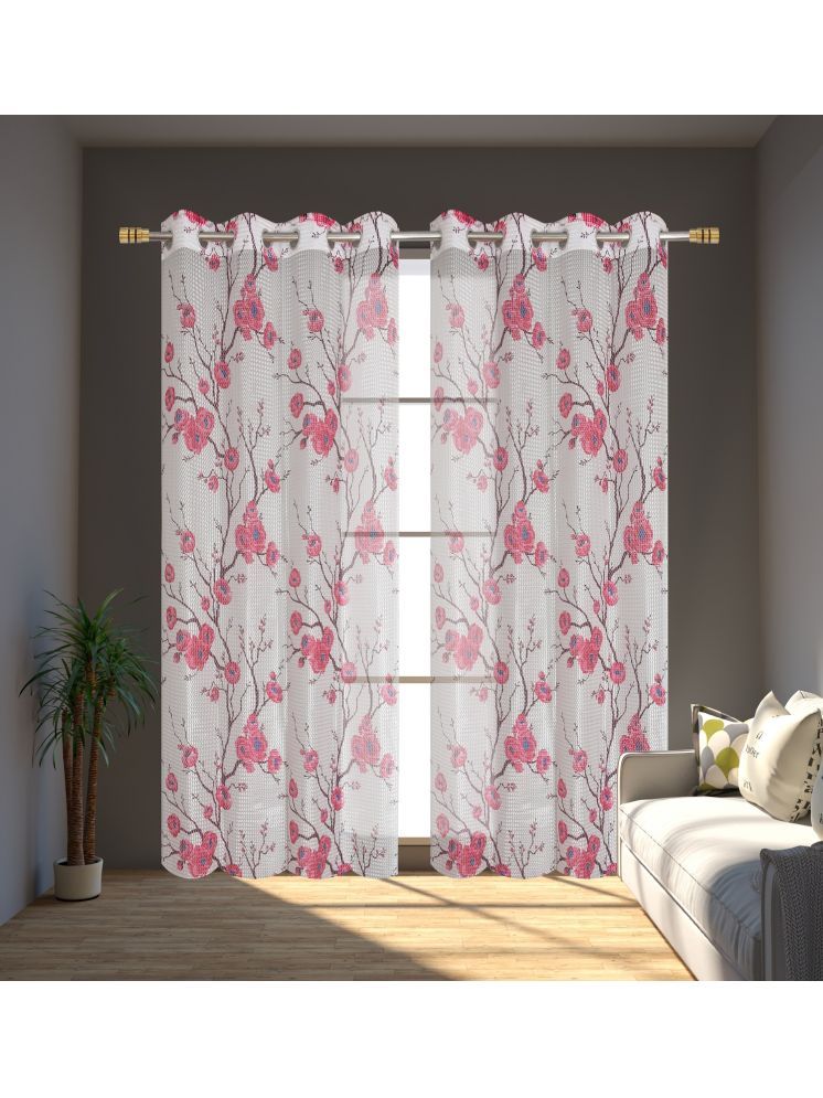     			SWIZIER Floral Semi-Transparent Eyelet Curtain 5 ft ( Pack of 2 ) - Wine