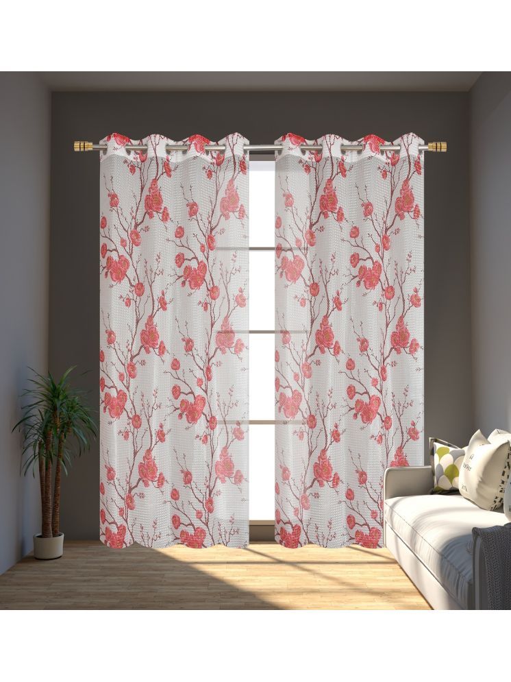     			SWIZIER Floral Semi-Transparent Eyelet Curtain 5 ft ( Pack of 2 ) - Maroon