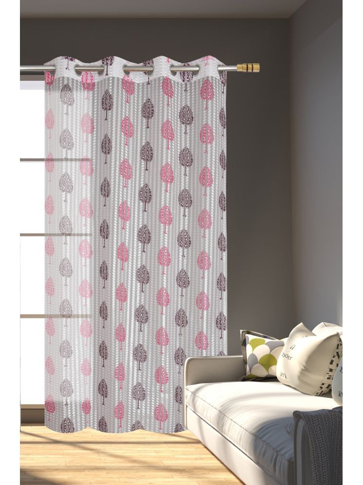     			SWIZIER Floral Semi-Transparent Eyelet Curtain 5 ft ( Pack of 1 ) - Wine