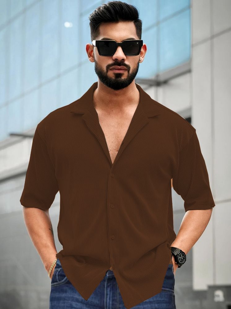     			VIOUR Cotton Blend Regular Fit Solids Half Sleeves Men's Casual Shirt - Brown ( Pack of 1 )