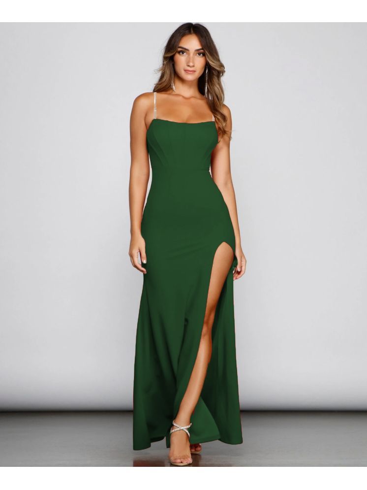     			VIOUR Lycra Solid Full Length Women's Side Slit Dress - Green ( Pack of 1 )