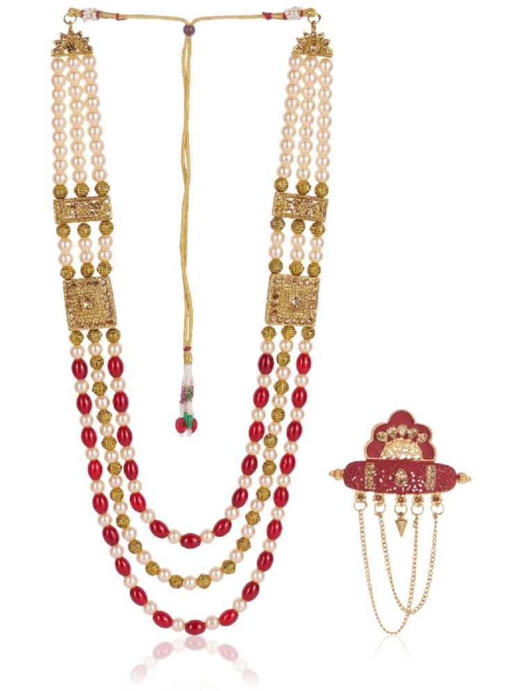     			Dulha groom sherwani Necklace/Moti Mala for Men for wedding | Groom Mala and Brooch Set