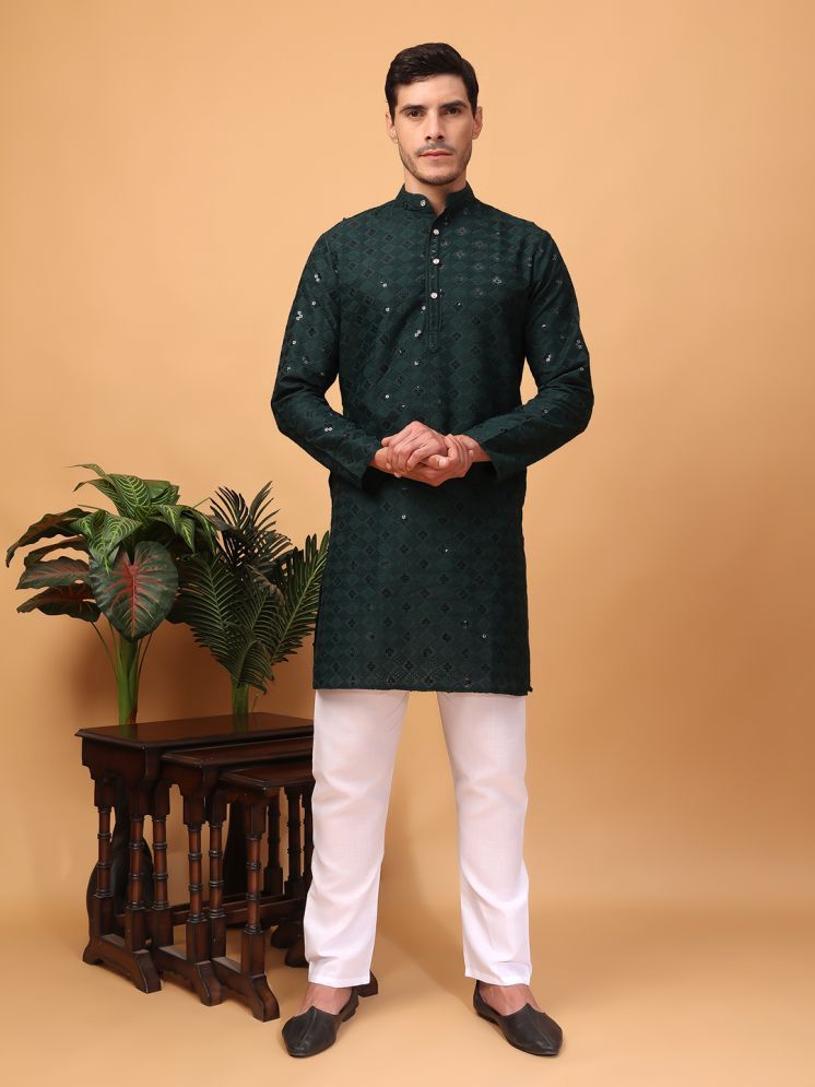     			Hangup Green Rayon Regular Fit Men's Kurta Pyjama Set ( Pack of 1 )