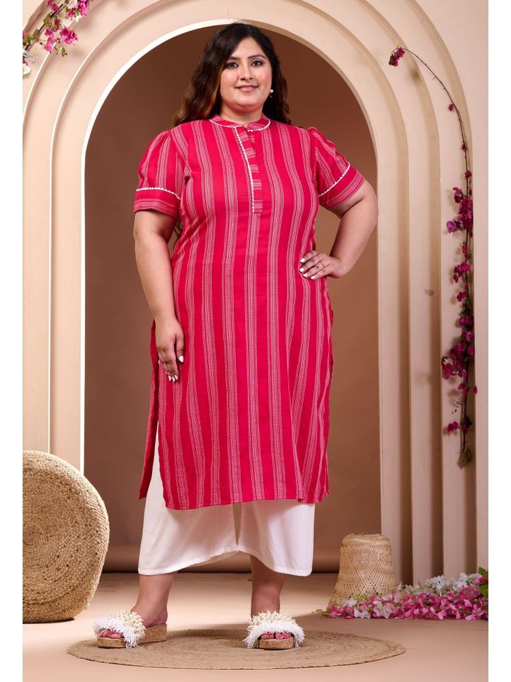     			PrettyPlus by Desinoor.com Rayon Striped Kurti With Palazzo Women's Stitched Salwar Suit - Pink ( Pack of 1 )