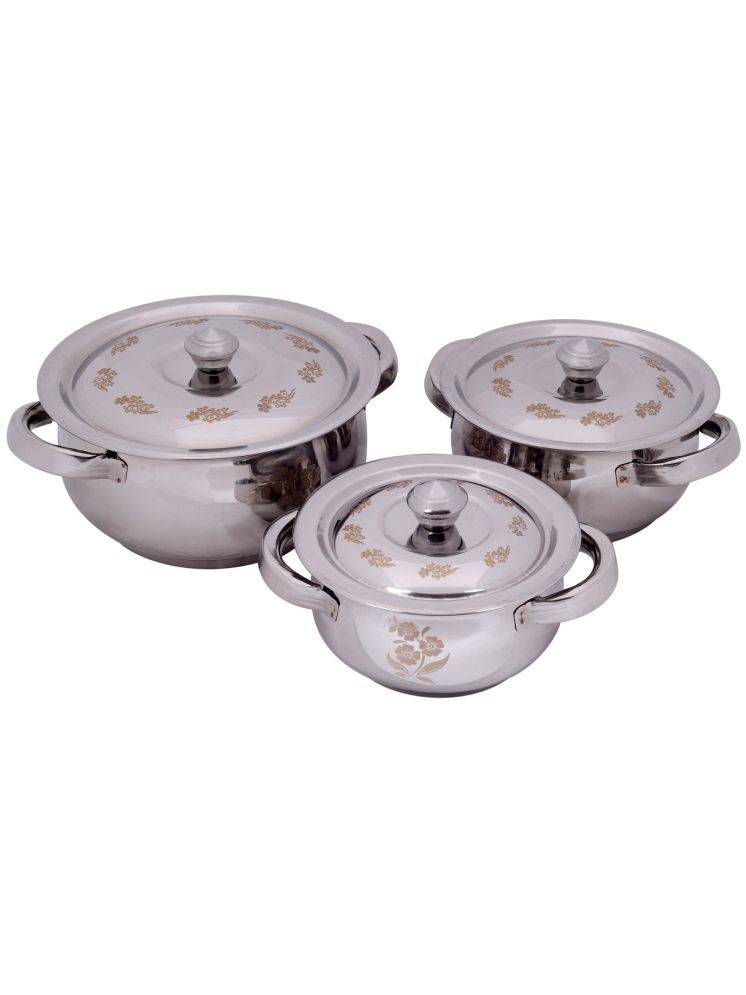     			Redific 3 Piece Handi Set Silver Stainless Steel No Coating Cook n Serve Casseroles ( Set of 3 )