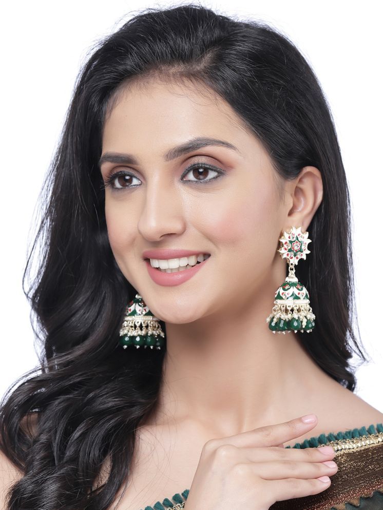     			Zeneme Green Jhumki Earrings ( Pack of 1 )