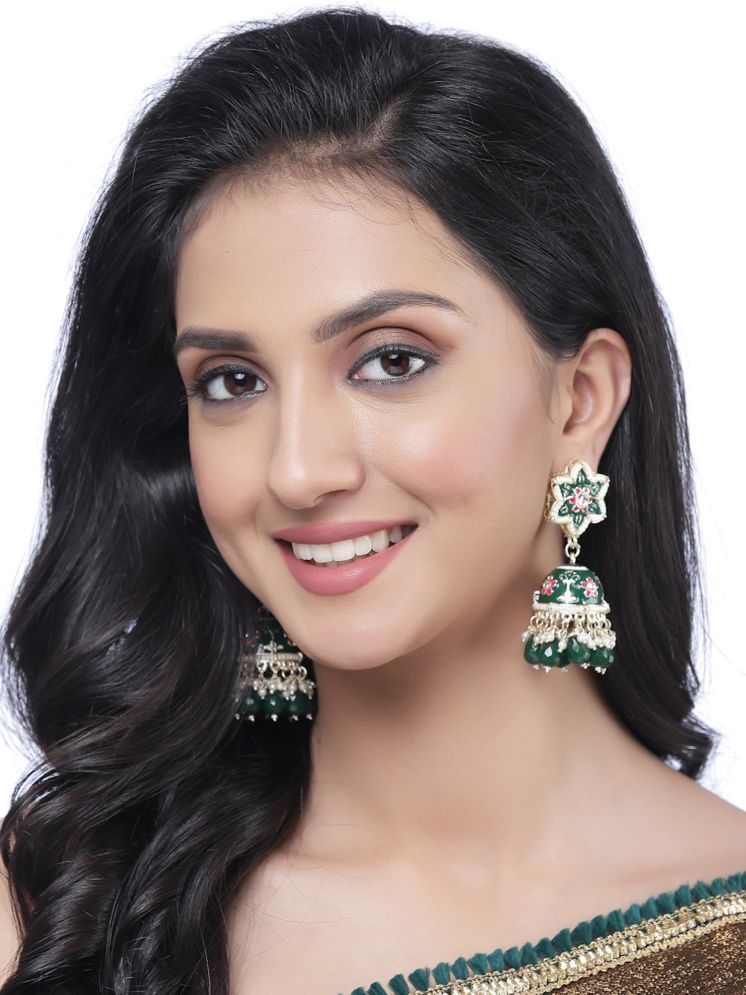     			Zeneme Green Jhumki Earrings ( Pack of 1 )