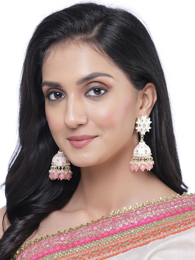     			Zeneme Pink Jhumki Earrings ( Pack of 1 )