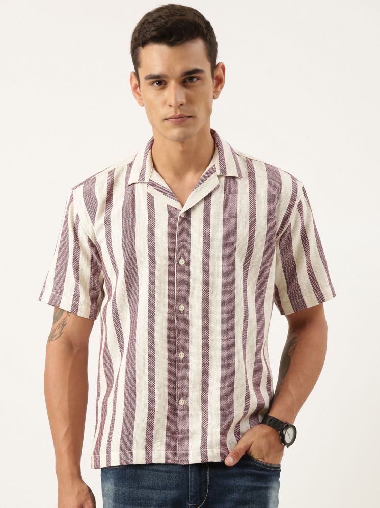     			roller fashions 100% Cotton Oversized Fit Striped Half Sleeves Men's Casual Shirt - Maroon ( Pack of 1 )