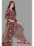 shree jeenmata collection Unstitched Cotton Printed Dress Material - Maroon ( Pack of 1 )