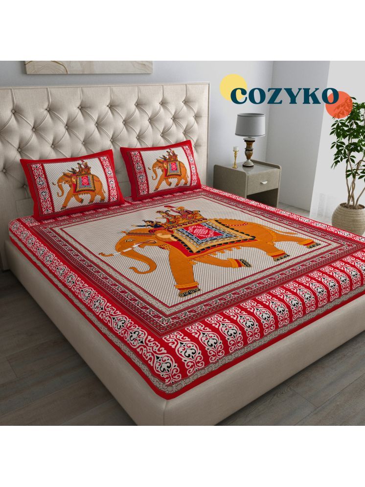     			COZYKO Cotton Animal 1 Double Bedsheet with 2 Pillow Covers - Red