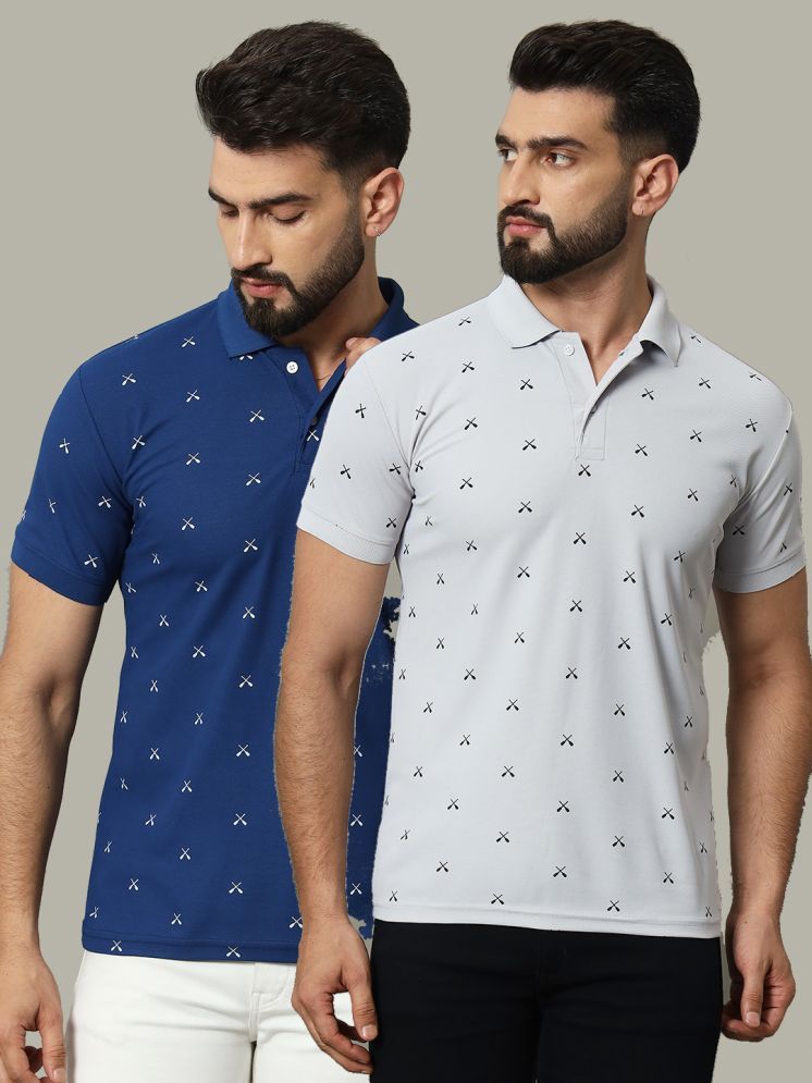     			DENNIN Cotton Blend Regular Fit Printed Half Sleeves Men's Polo T Shirt - Navy ( Pack of 2 )