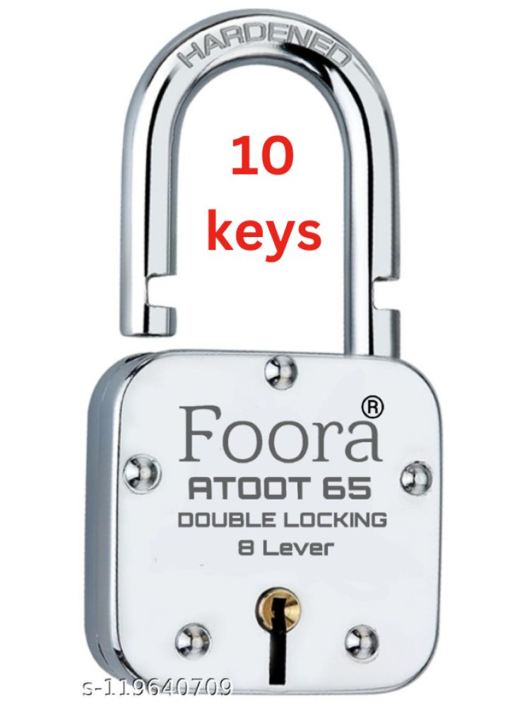     			Foora Atoot 65mm Hardened Shackle Padlock | Double Locking with 8 Steel Levers | Heavy-Duty Metal Body | Includes 10 Silver Keys | High-Security Lock for Home and Commercial Use