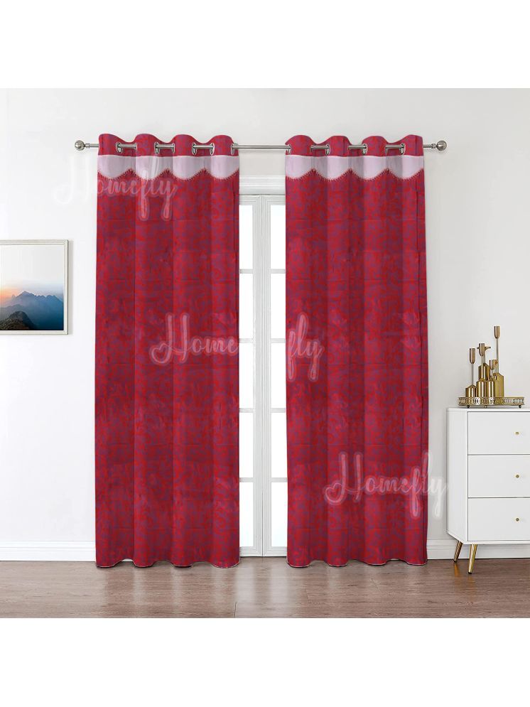     			HOMEFLY Nature Room Darkening Eyelet Curtain 5 ft ( Pack of 2 ) - Maroon