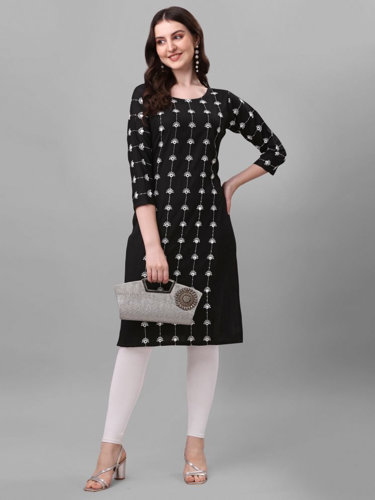     			Milastru Rayon Embroidered Straight Women's Kurti - Black ( Pack of 1 )