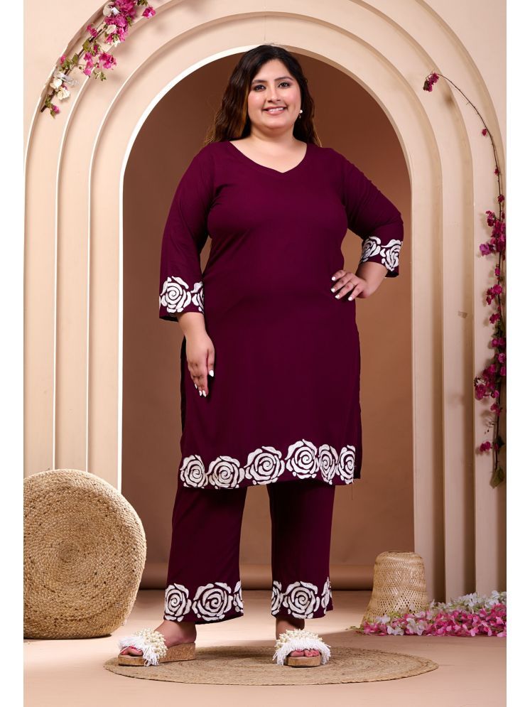     			PrettyPlus by Desinoor.com Rayon Solid Kurti With Pants Women's Stitched Salwar Suit - Wine ( Pack of 1 )