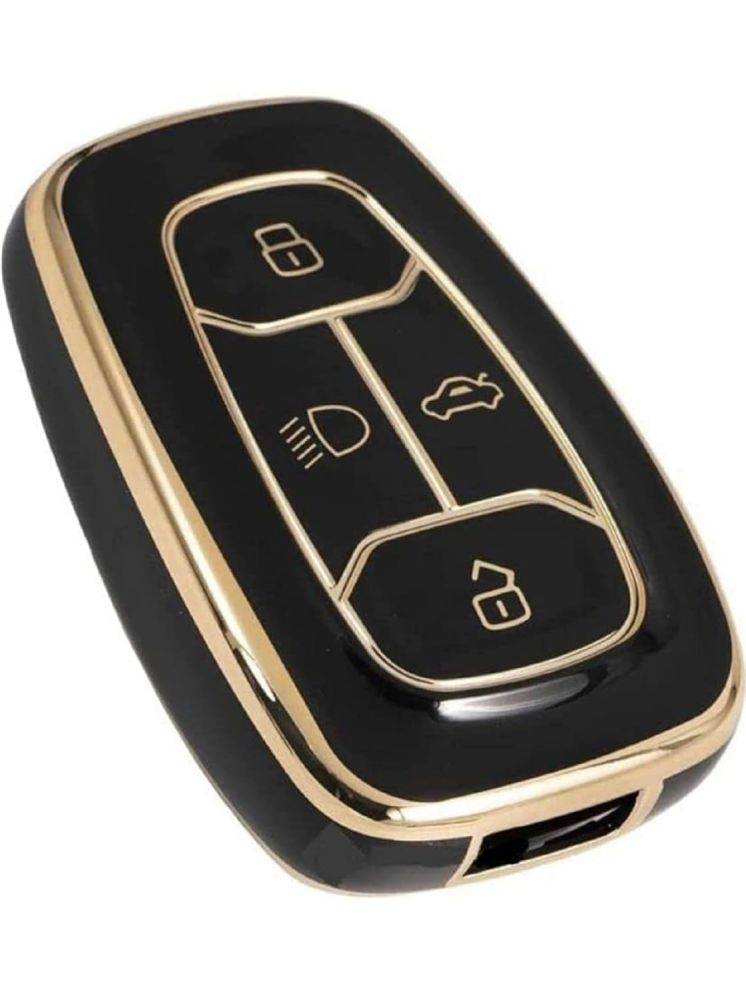     			TPU Car Key Cover for Tata Nexon, Nexon EV, Punch, Punch EV, Tiago, Tiago EV, Tigor, Tigor EV, Harrier, Altroz, Safari, Safari EV Electric 4 Button Smart Key Cover (Black-Gold)