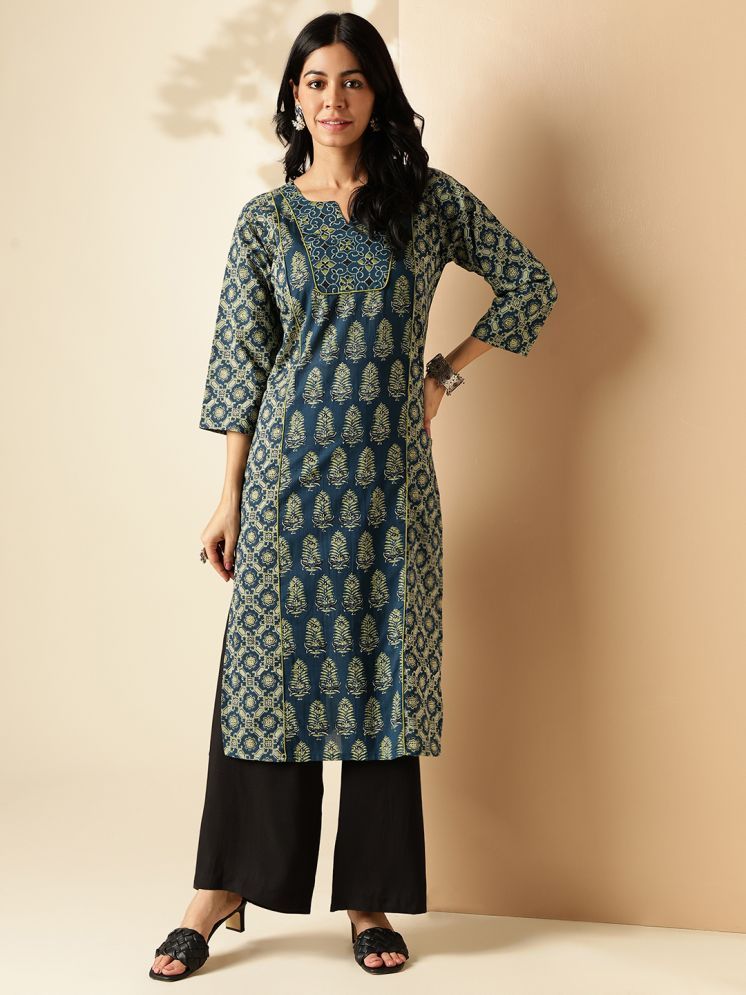     			Vbuyz Cotton Printed Straight Women's Kurti - Blue ( Pack of 1 )