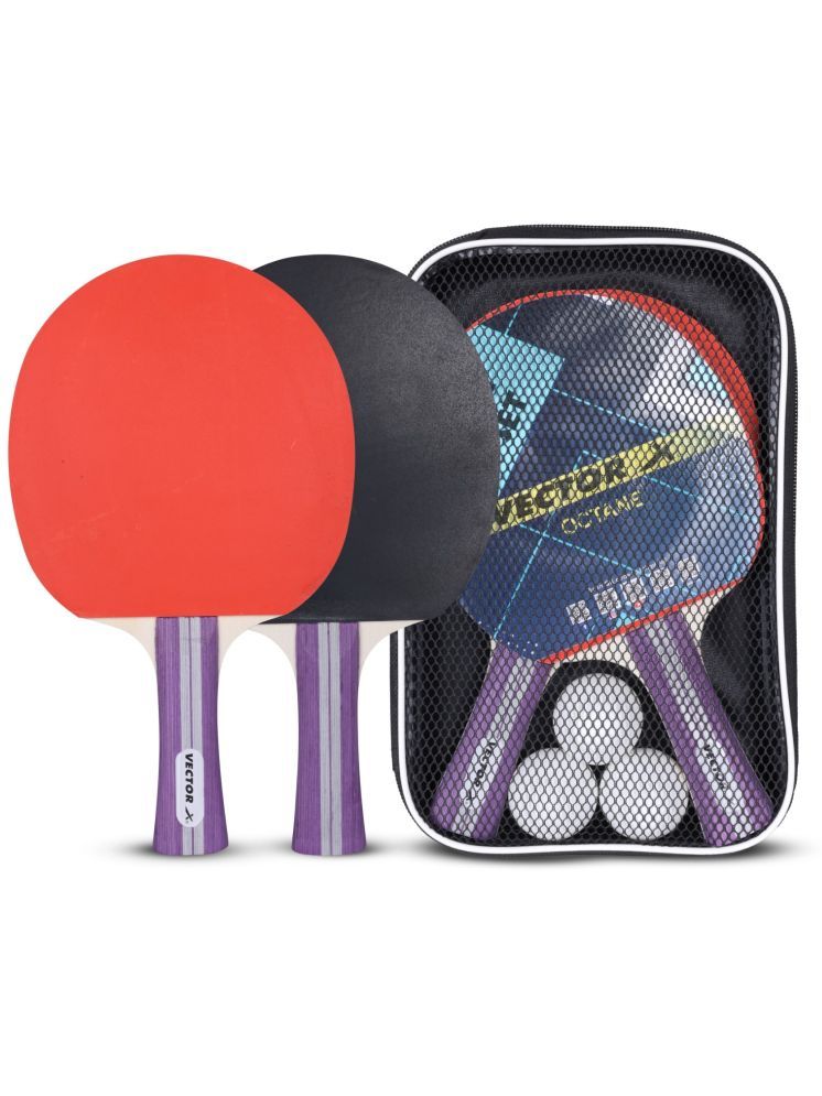     			Vector X Octane Table Tennis Playset (2 Racquets & 3 Balls) (White Ball) T.T Bat Set Black, Red Table Tennis Racquet