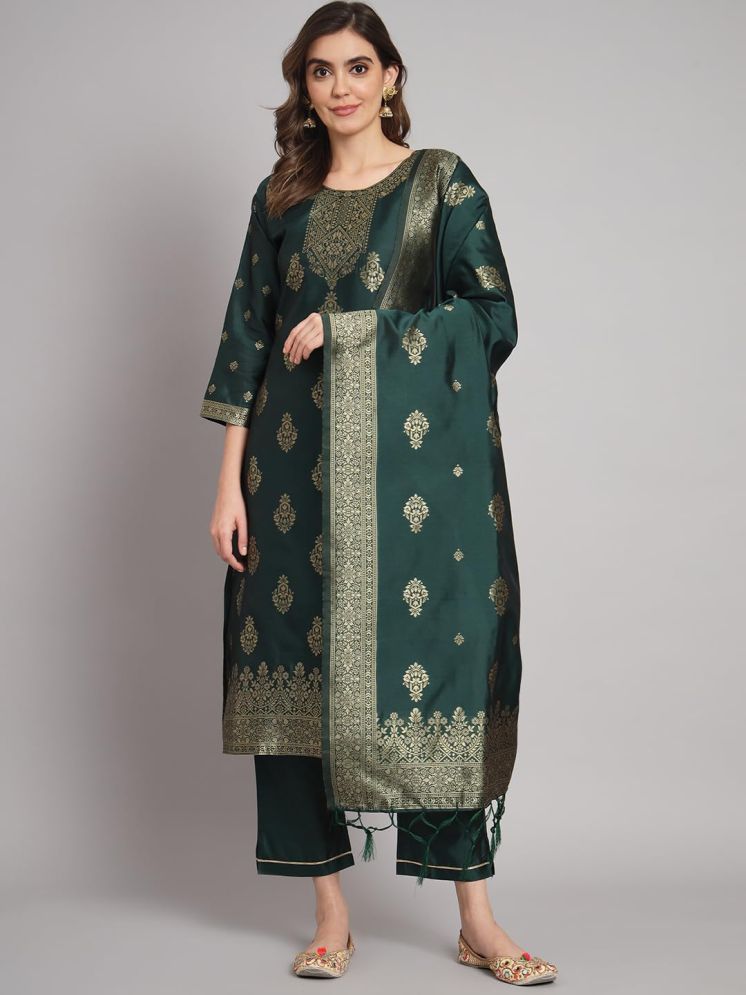     			VredeVogel Cotton Silk Embellished Kurti With Pants Women's Stitched Salwar Suit - Green ( Pack of 1 )