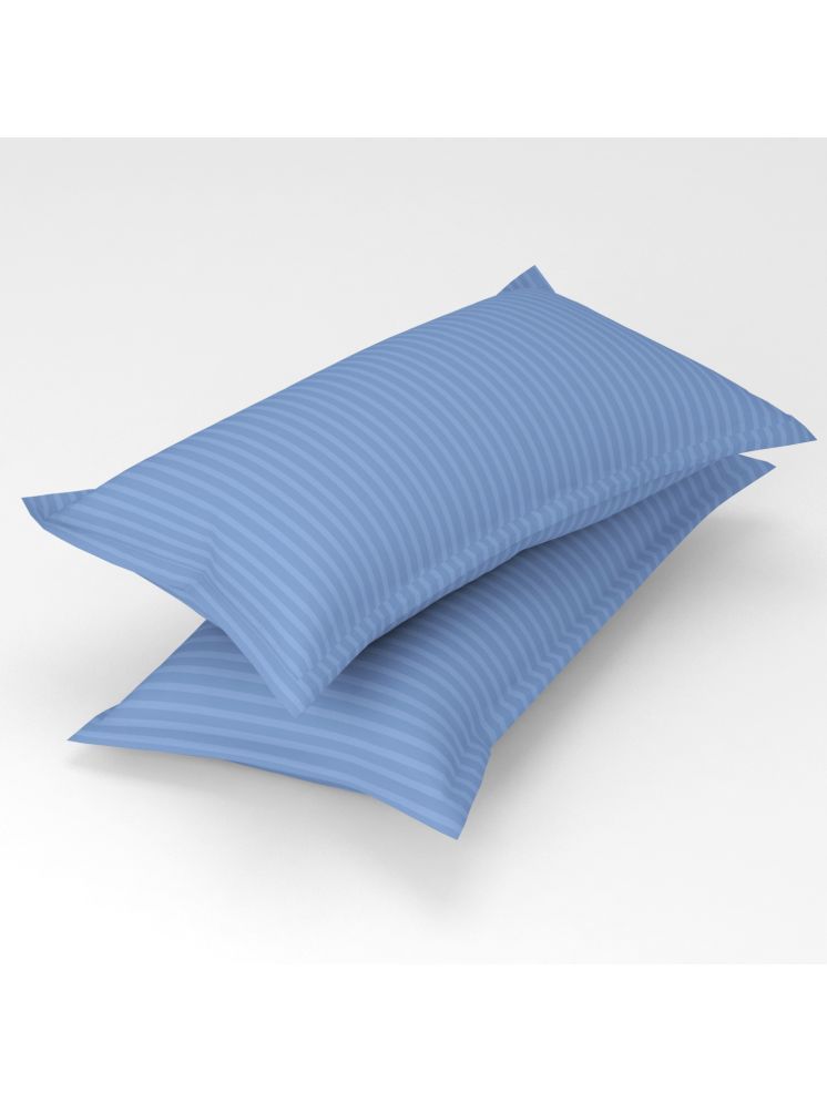     			gharsaaz - Pack of 2 Poly Cotton Vertical Striped Standard Size Pillow Cover ( 68.58 cm(27) x 43.18 cm(17) ) - Sky Blue