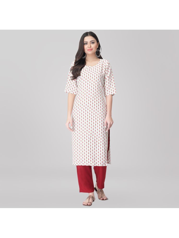     			1 Stop Fashion Crepe Printed Kurti With Pants Women's Stitched Salwar Suit - White ( Pack of 1 )