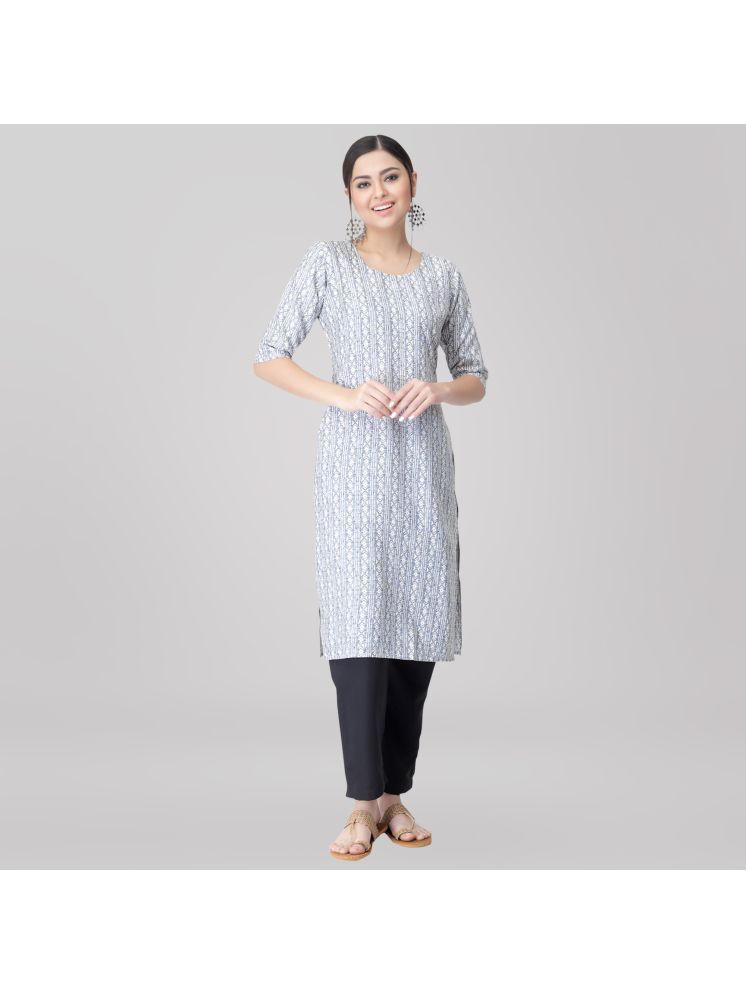     			1 Stop Fashion Crepe Printed Kurti With Pants Women's Stitched Salwar Suit - Silver ( Pack of 1 )