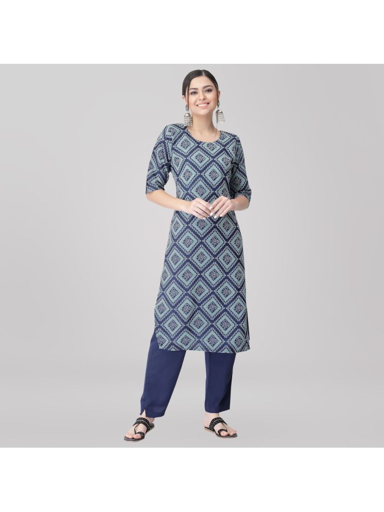     			1 Stop Fashion Crepe Printed Kurti With Pants Women's Stitched Salwar Suit - Blue ( Pack of 1 )